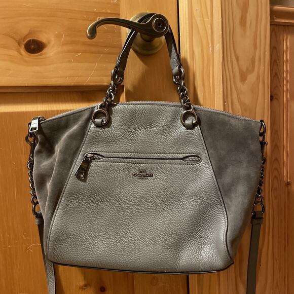 Coach 20166 Chain Prairie Satchel Leather Suede HEATHER GREY $325 Purse Hand Bag - Picture 1 of 16
